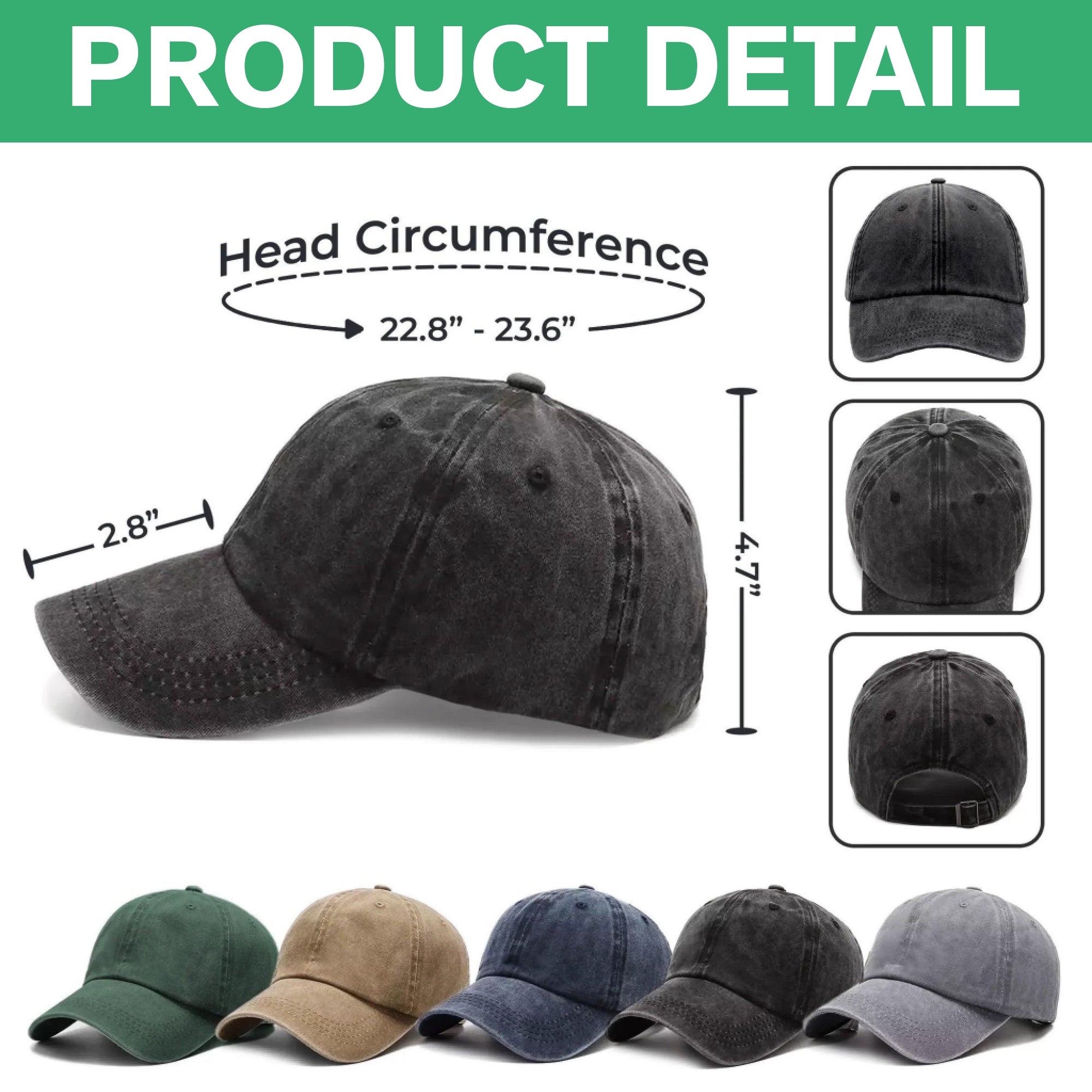 Personalized Washed Denim Baseball Cap Custom Photo Gift for Dog Dad HN590 - Washed Denim Baseball Cap GradoCreations