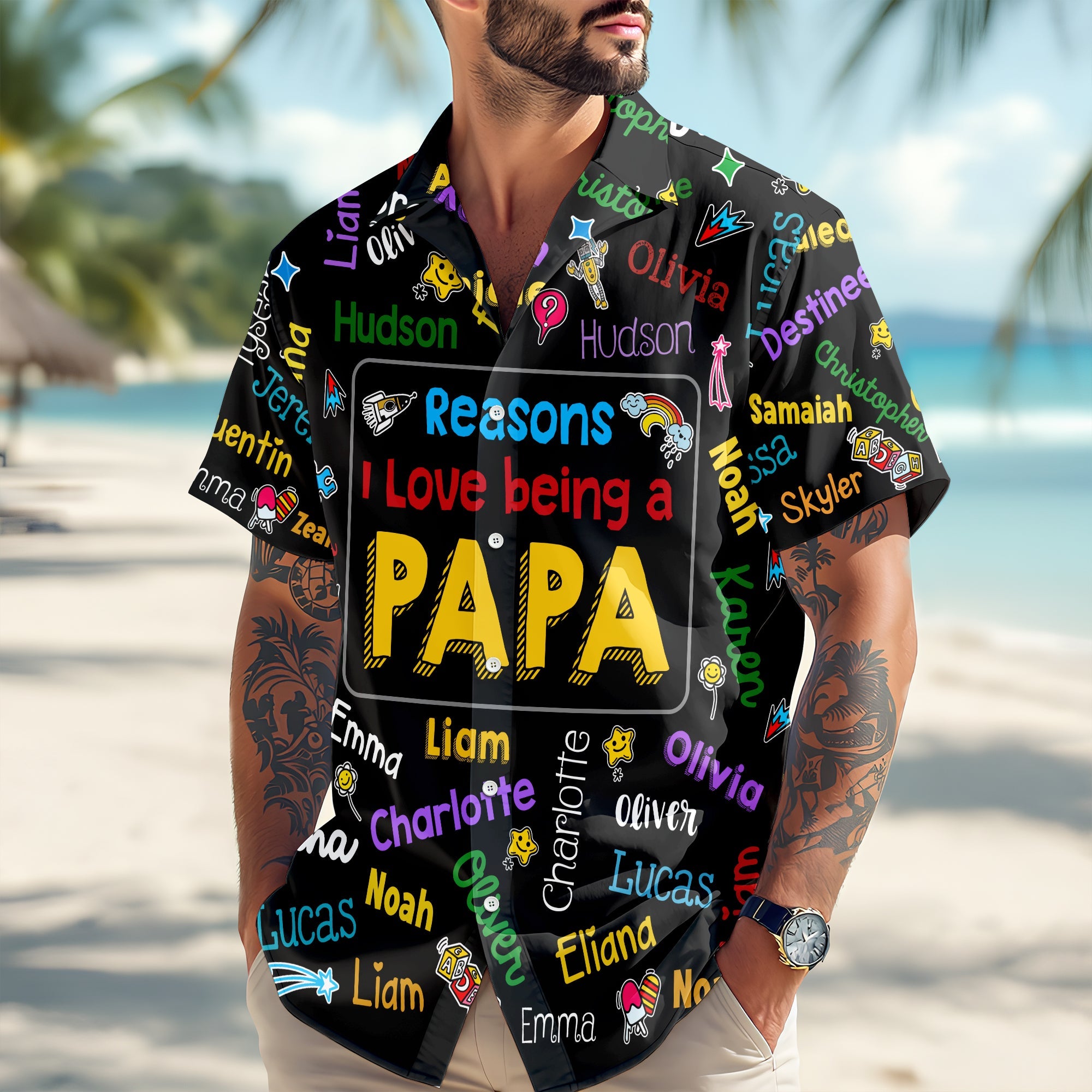 Personalized Hawaiian Shirt Custom Kids Names Gift for Dad HN590 - AOP Hawai Shirt GradoCreations