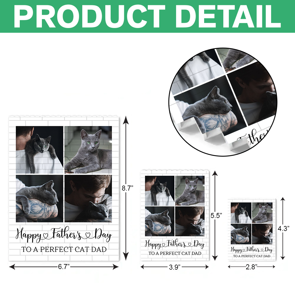 Personalized Building Block Photo Gift for Cat Dad Father's Day HN590 - Building Blocks GradoCreations
