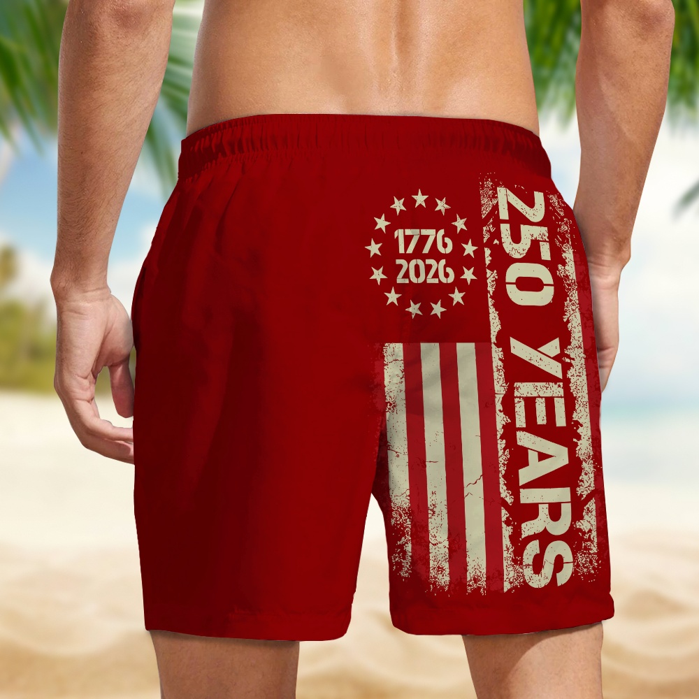 Personalized American Flag Beach Shorts Custom Gift for Dad 250th Anniversary HN590 - Beach-Shorts GradoCreations