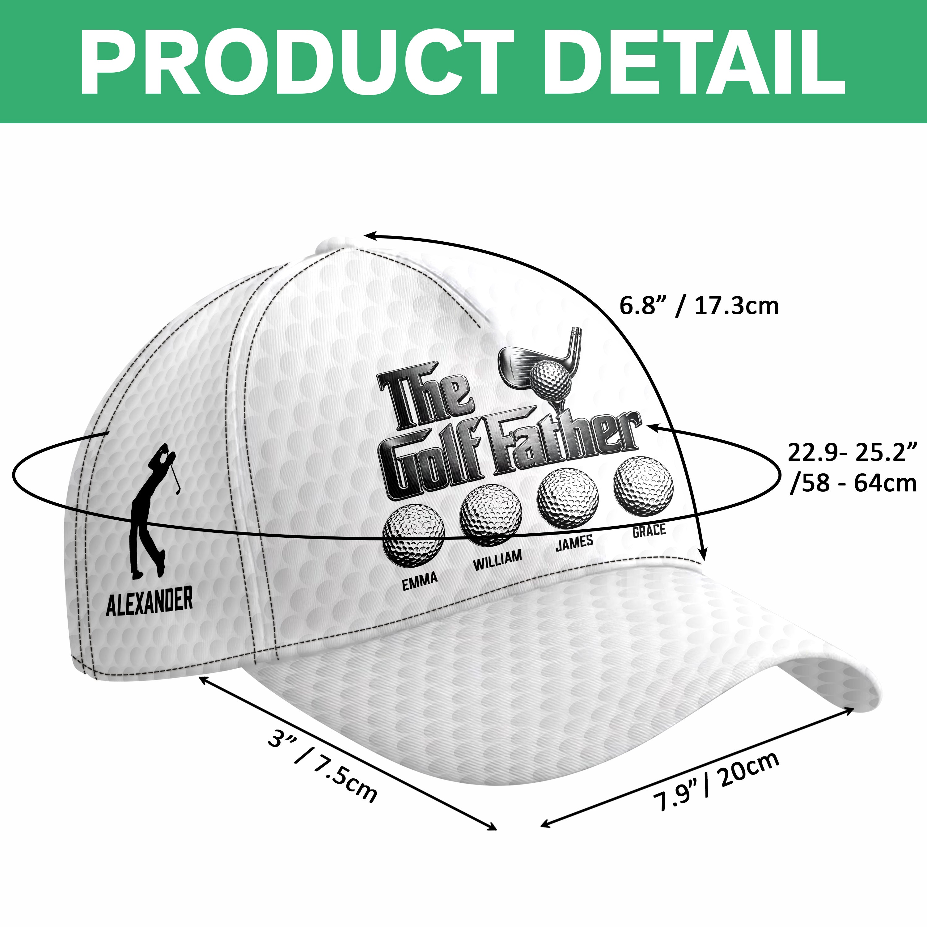 Personalized Golf Father Hat Custom Name Gift for Dad HN590 - AOP Cap GradoCreations