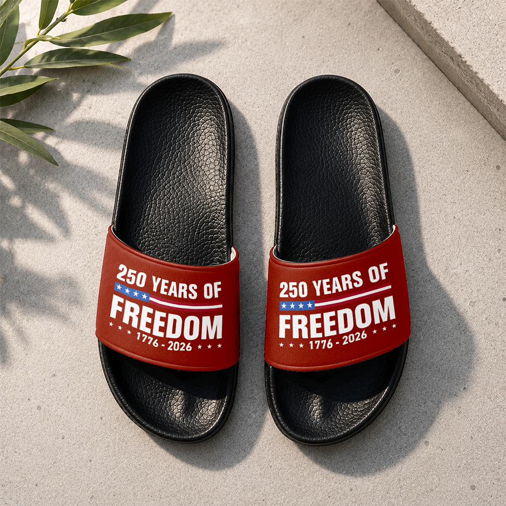 Personalized 250 Years of Freedom Slide Sandals Gift for Dad HN590 - Slide Sandals GradoCreations