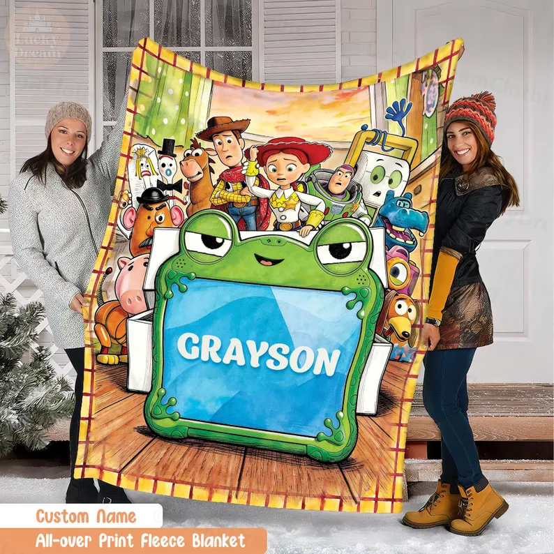 Personalized Fleece Blanket Custom Name for Kids Movie Fans