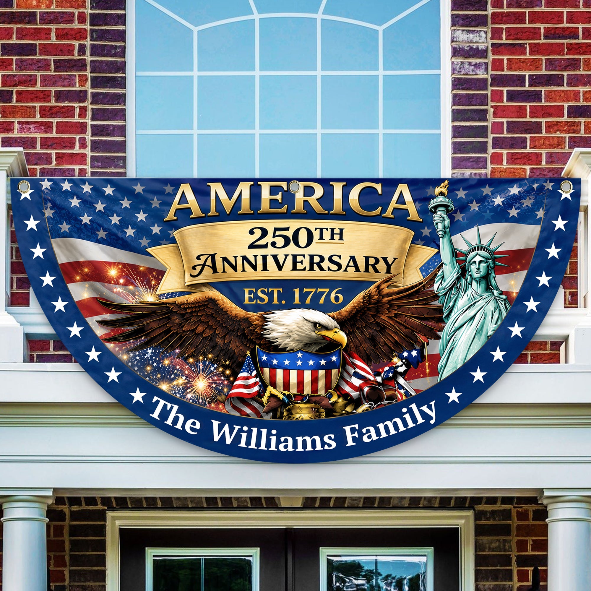 Personalized Family Name USA Eagle Fan Flag Custom Gift HN590 - Non-Pleated Fan Flag GradoCreations