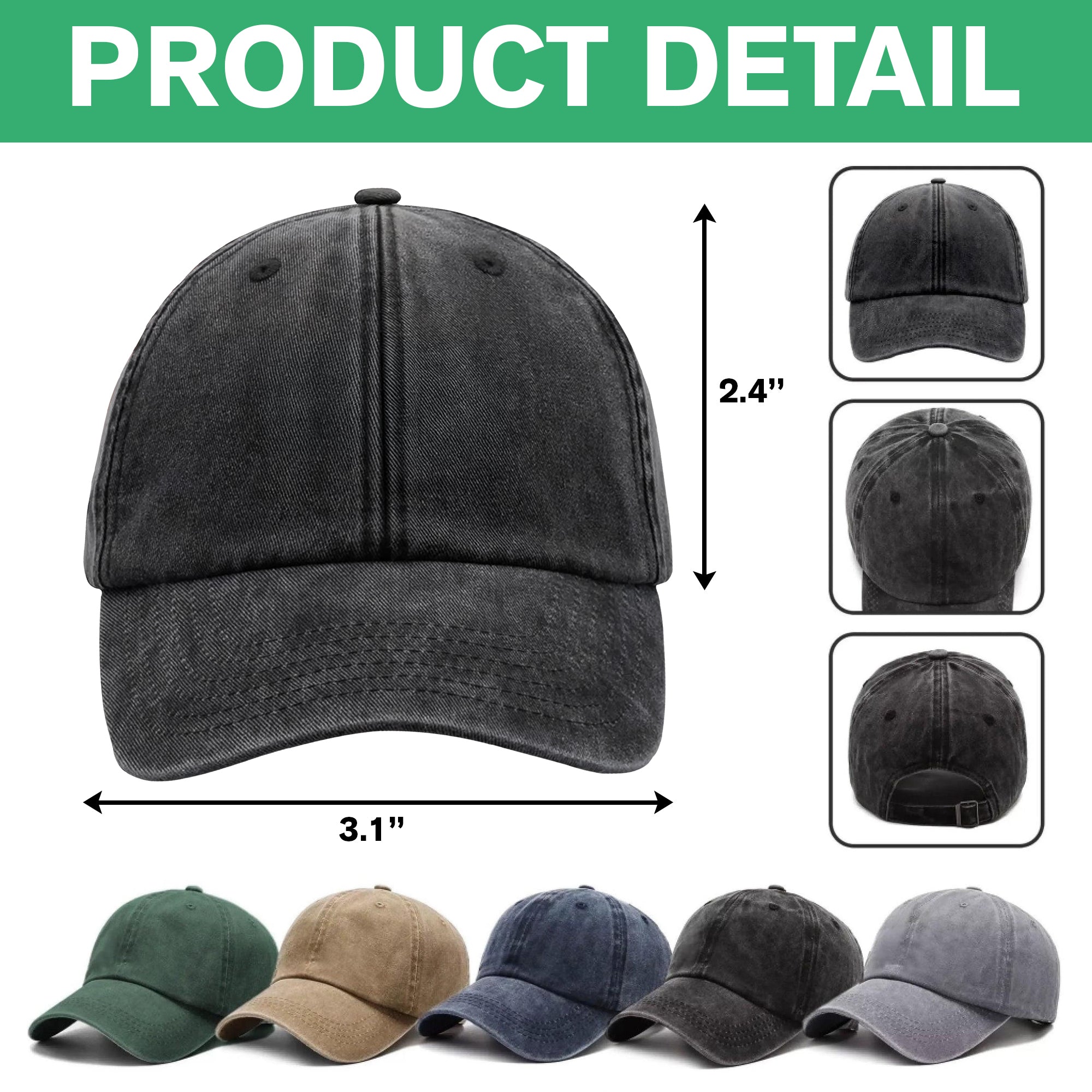Custom Photo Face Washed Denim Baseball Cap Gift for Dad HN590 - Washed Denim Baseball Cap GradoCreations