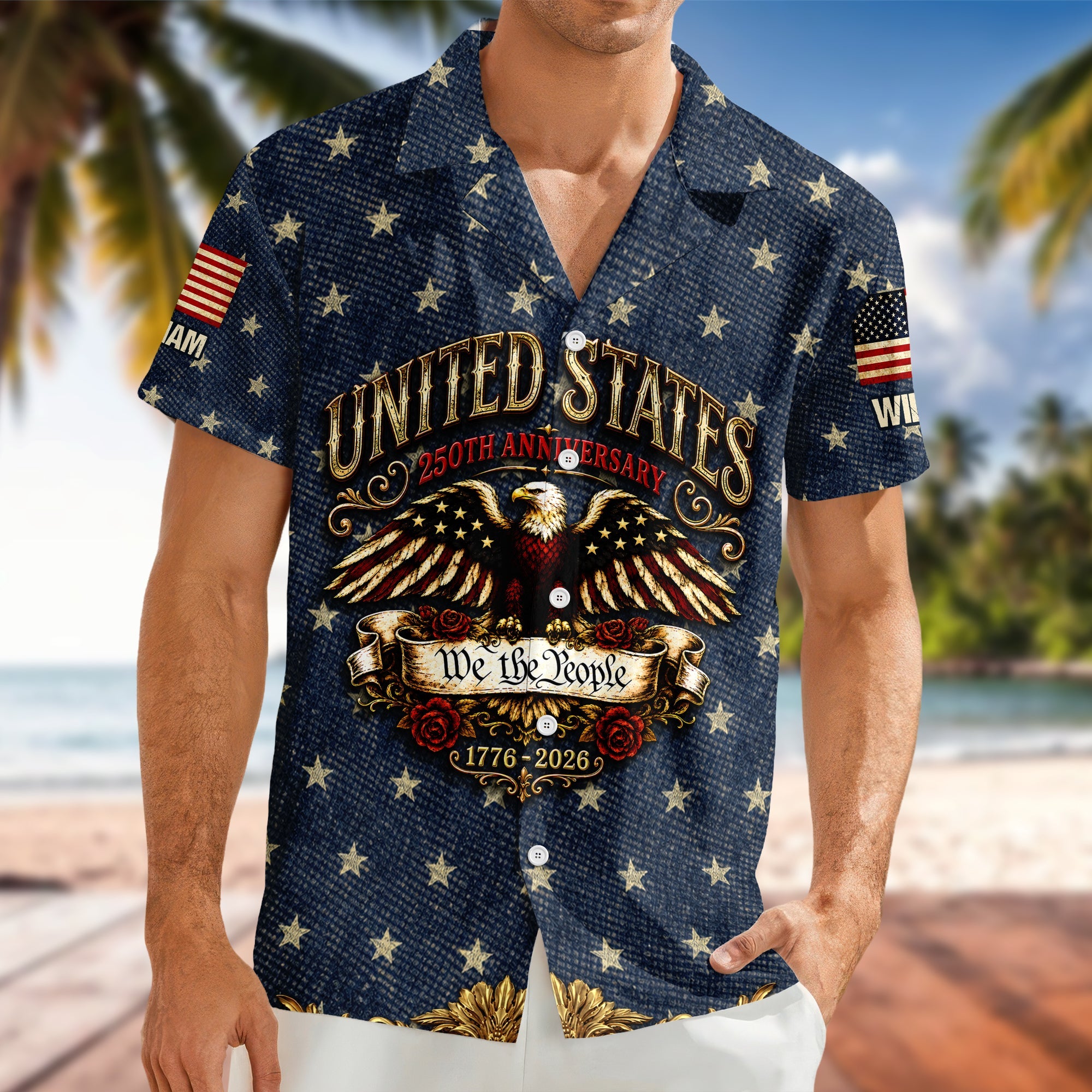 Custom Name Hawaiian Shirt Patriotic Eagle USA 250th Gift HN590 - AOP Hawai Shirt GradoCreations