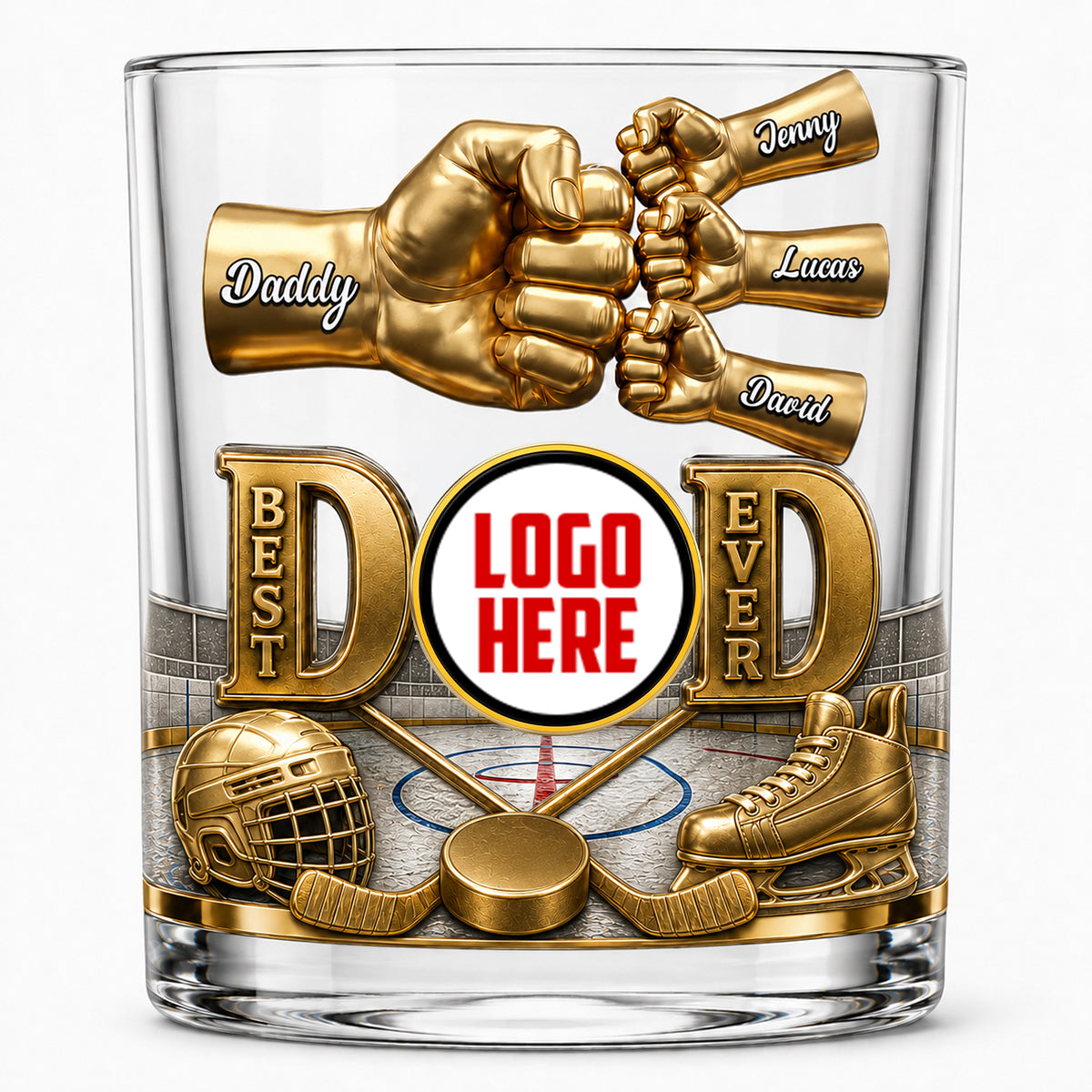 Personalized Whiskey Glass Best Dad Ever Hockey Fist Bump Gift for Dad