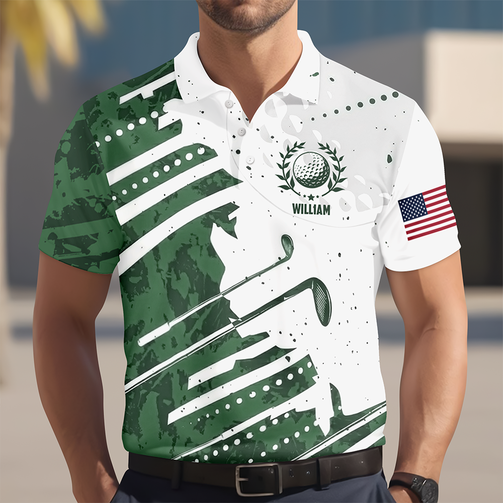 Personalized Golf Pattern Polo Shirt Custom Name Gift for Dad HN590 - Men's Polo Shirt GradoCreations