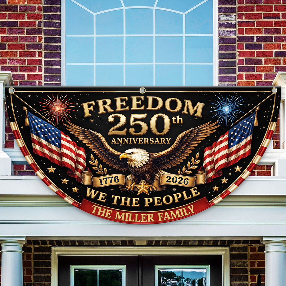 Personalized 250th Anniversary Fan Flag Custom Family Name Patriotic Decor HN590 - Non-Pleated Fan Flag GradoCreations