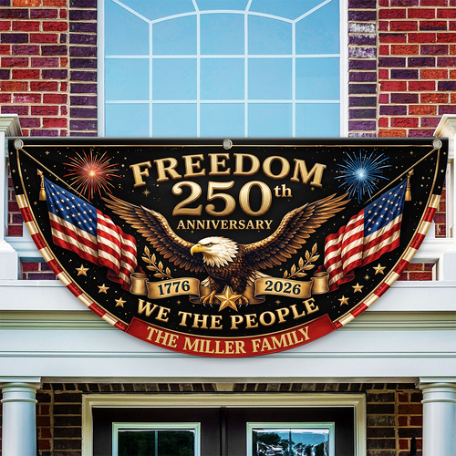 Personalized 250th Anniversary Fan Flag Custom Family Name Patriotic Decor HN590 - Non-Pleated Fan Flag GradoCreations