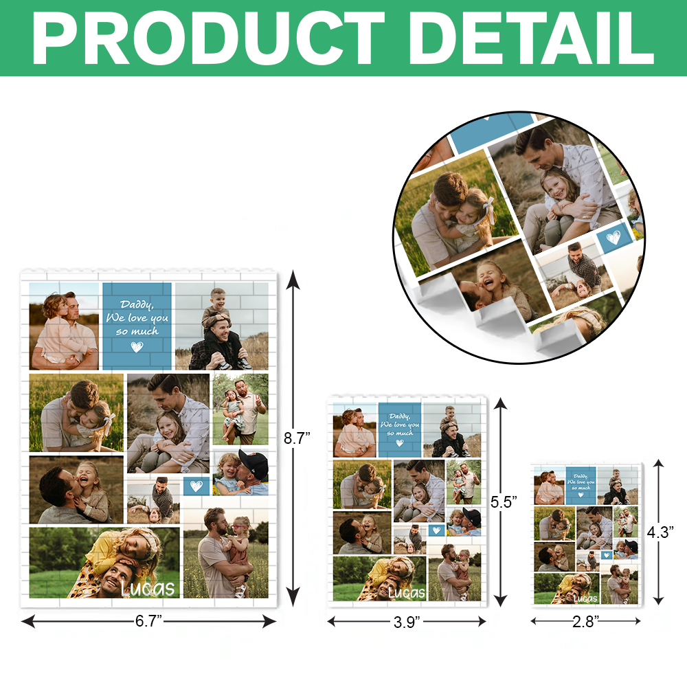 Personalized Photo Collage Puzzle Gift for Dad | Custom Name HN590 - Building Blocks GradoCreations