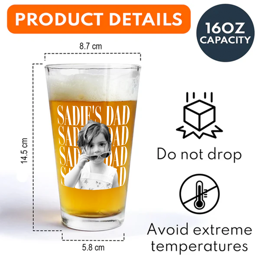 Personalized Vintage Photo Beer Glass Custom Gift for Dad HN590 - Print Beer Glass GradoCreations