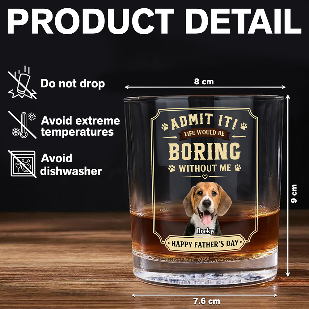 Personalized Pet Photo Whiskey Glass Custom Gift for Dad HN590 - Print Rock Glass GradoCreations