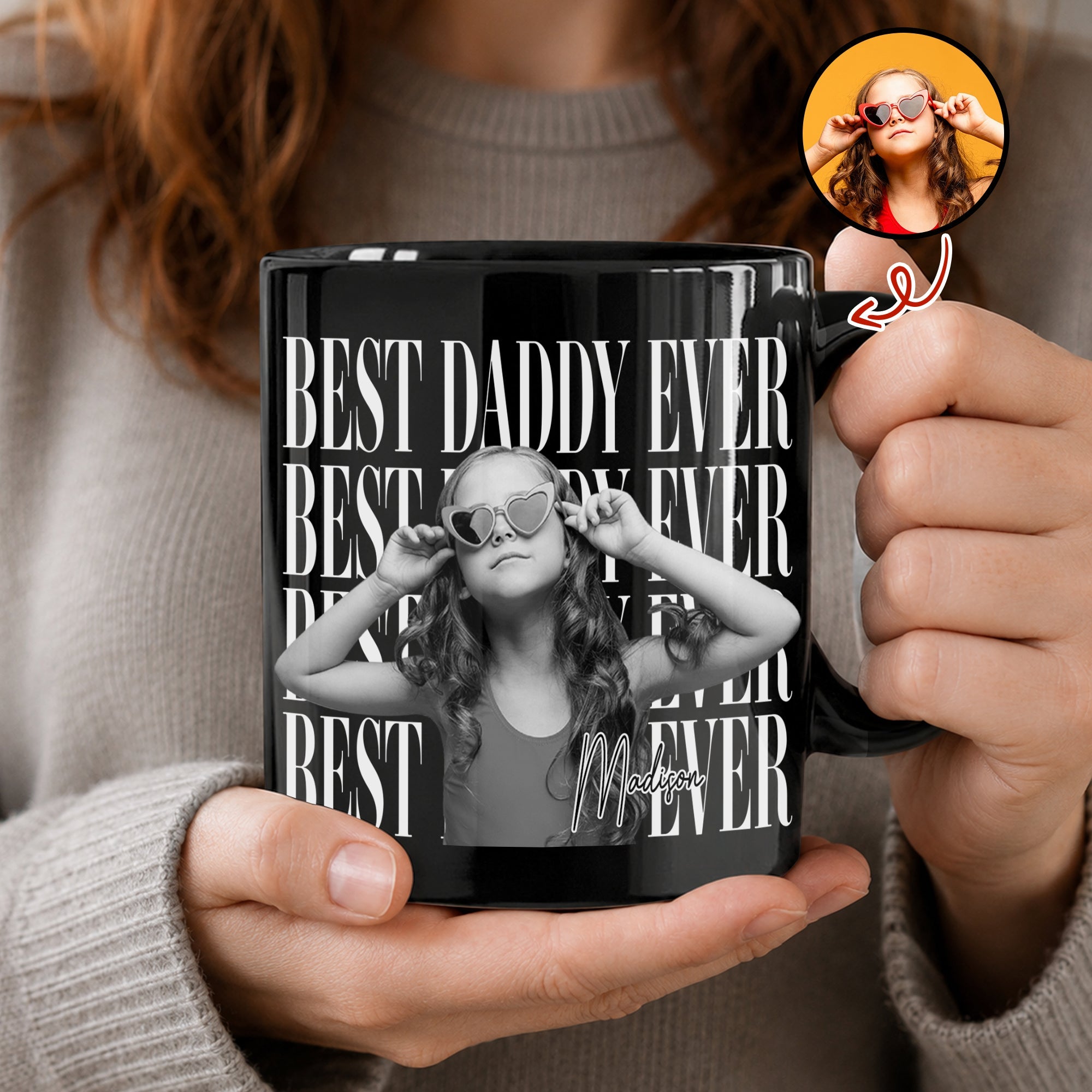 Personalized Black Mug Custom Photo Gift for Dad Father's Day HN590 - Black Mug GradoCreations
