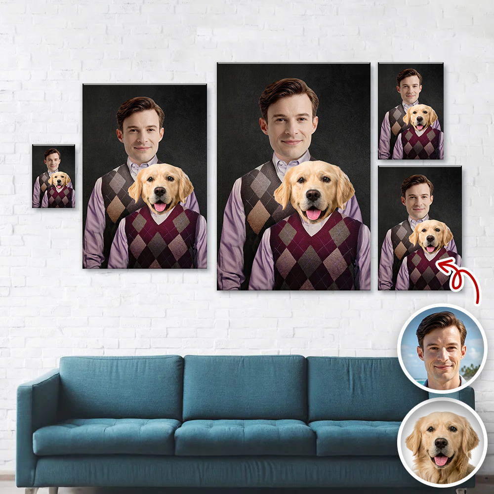 Personalized Dog and Owner Canvas Portrait Custom Photo Gift HN590 - Canvas GradoCreations