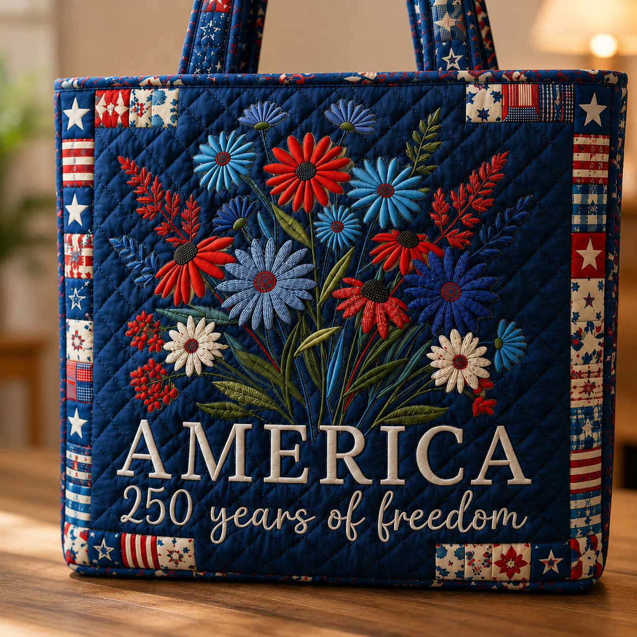 Personalized Patriotic Quilted Tote Bag 250 Years Freedom Gift for Her