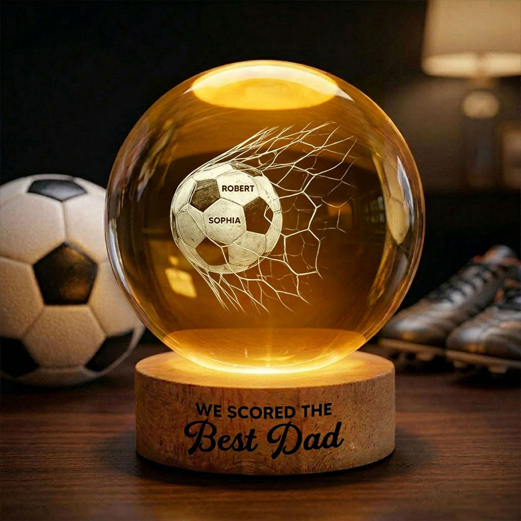 Personalized Soccer Dad Crystal Globe Lamp Gift - Father's Day