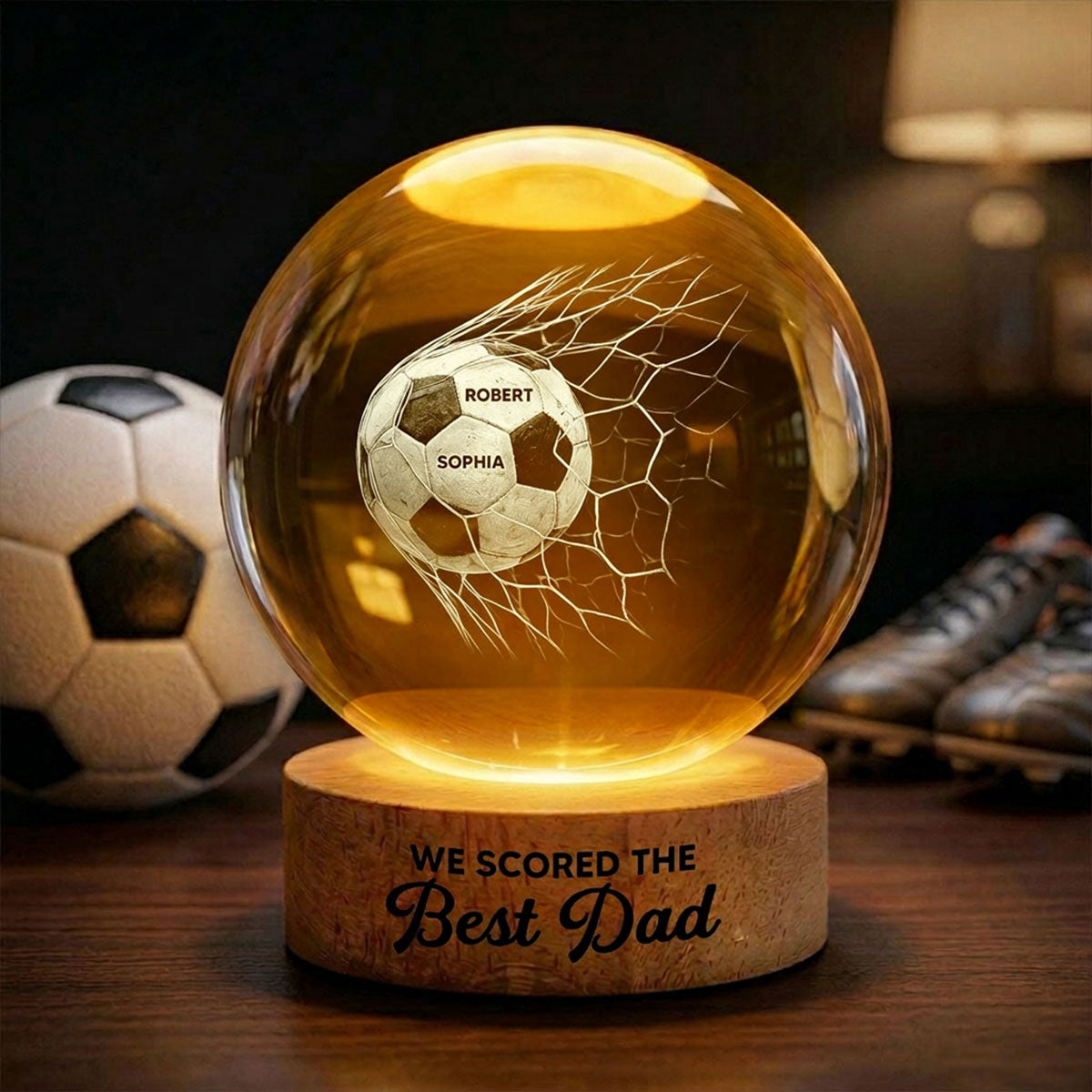 Personalized Soccer Dad Crystal Globe Lamp Gift - Father's Day