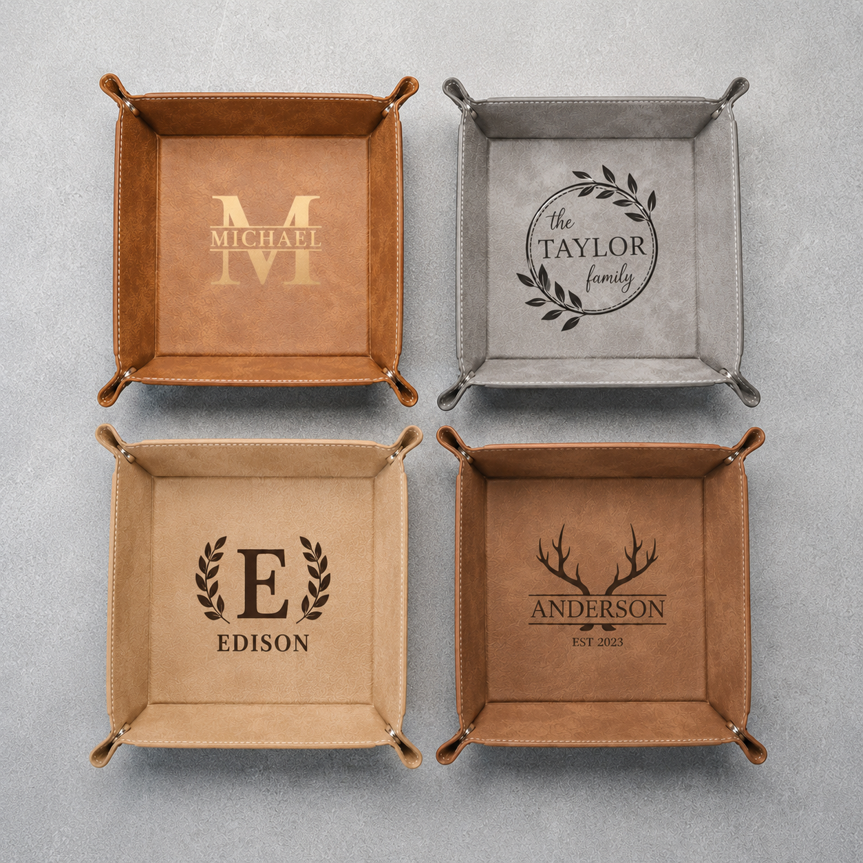 Personalized Leather Valet Tray Custom Name Gift for Dad HN590 - Leather Valet Tray FIX GradoCreations