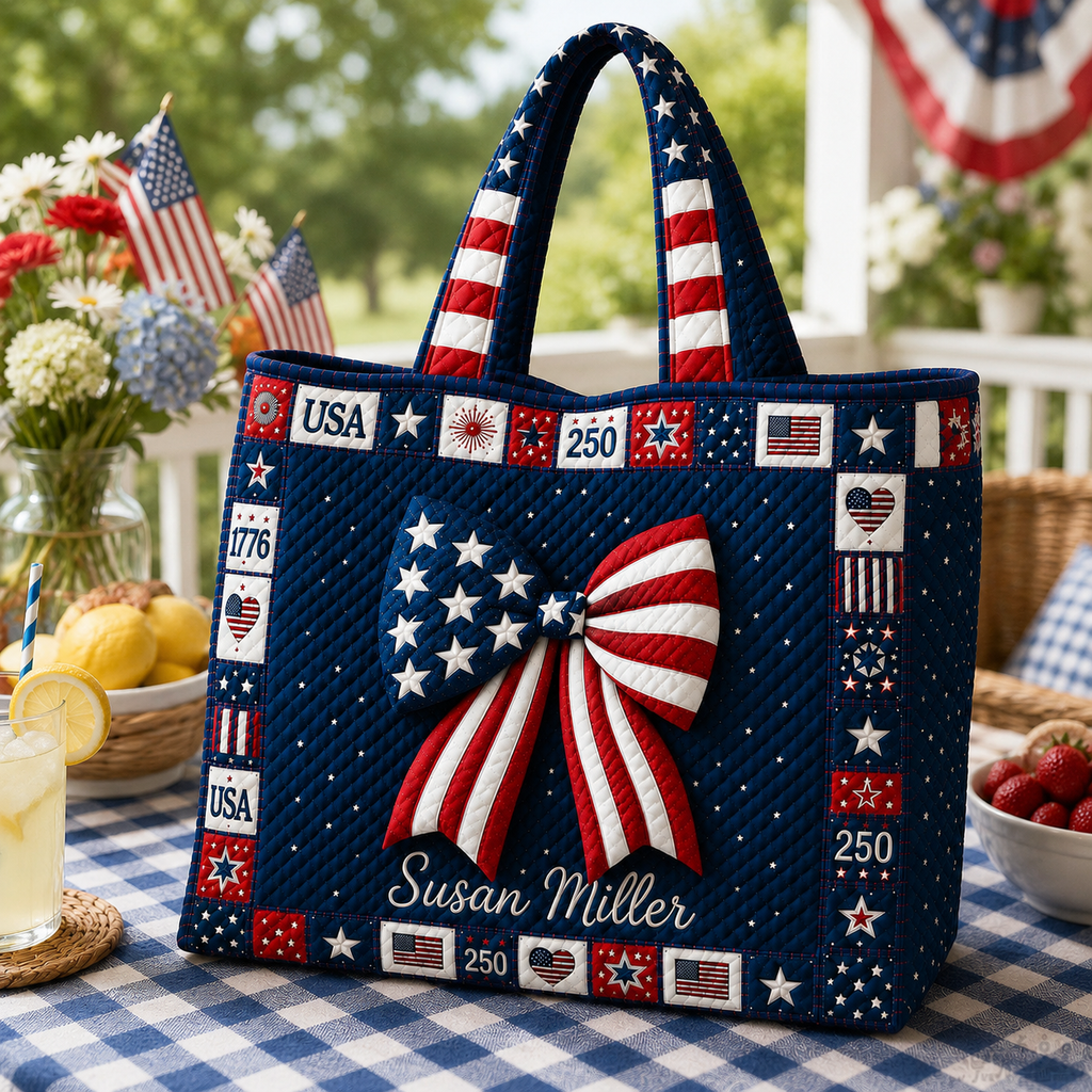 Personalized American Flag Quilted Tote Bag Gift for Her