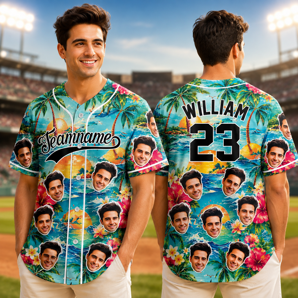 Personalized Tropical Floral Baseball Jersey Custom Photo Gift for Dad Jersey Baseball Shirt GradoCreations