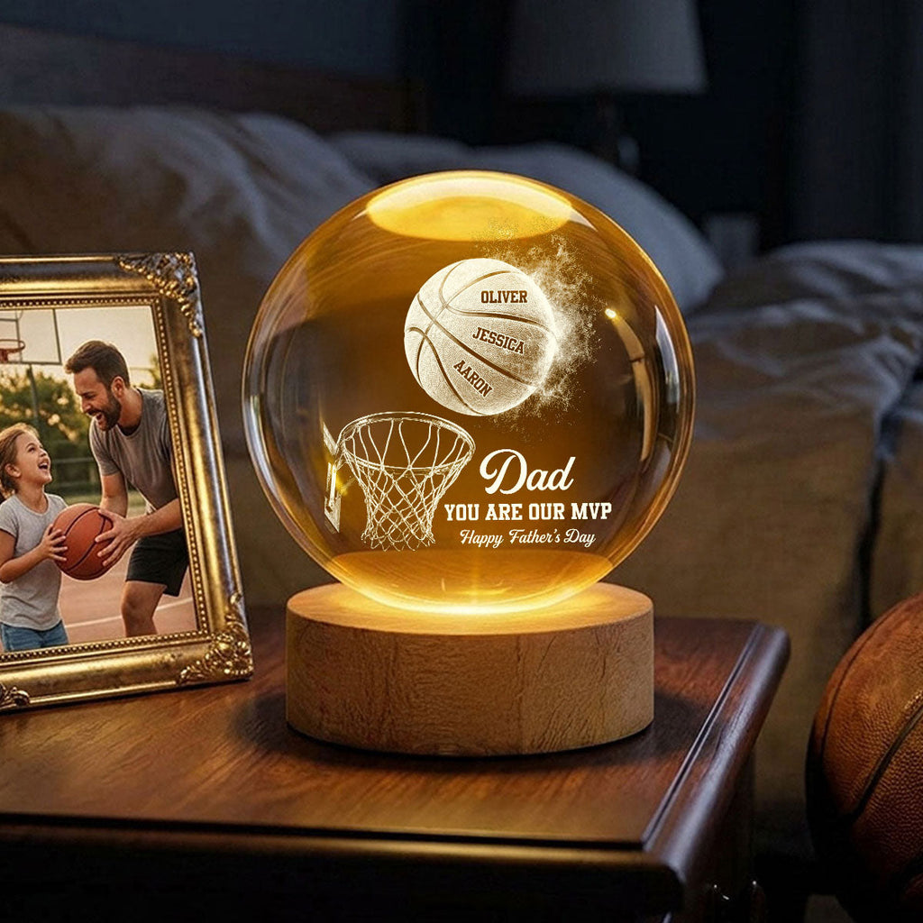 Personalized Basketball Dad Crystal Globe Lamp Gift for Father's Day