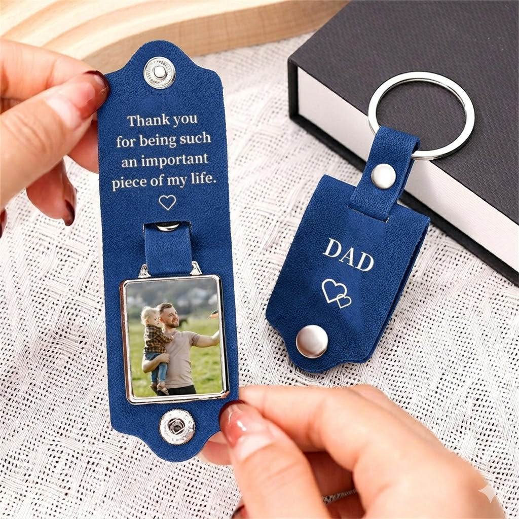 Personalized Photo Keychain I Love You Daddy Leather Gift HN590 - Metal Tag Leather Keychain FIX GradoCreations