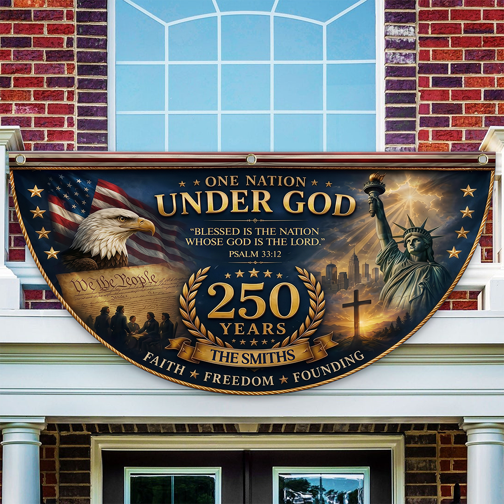 Personalized One Nation Under God Non-Pleated Fan Flag Gift for Family Independence Day HN590 - Non-Pleated Fan Flag GradoCreations