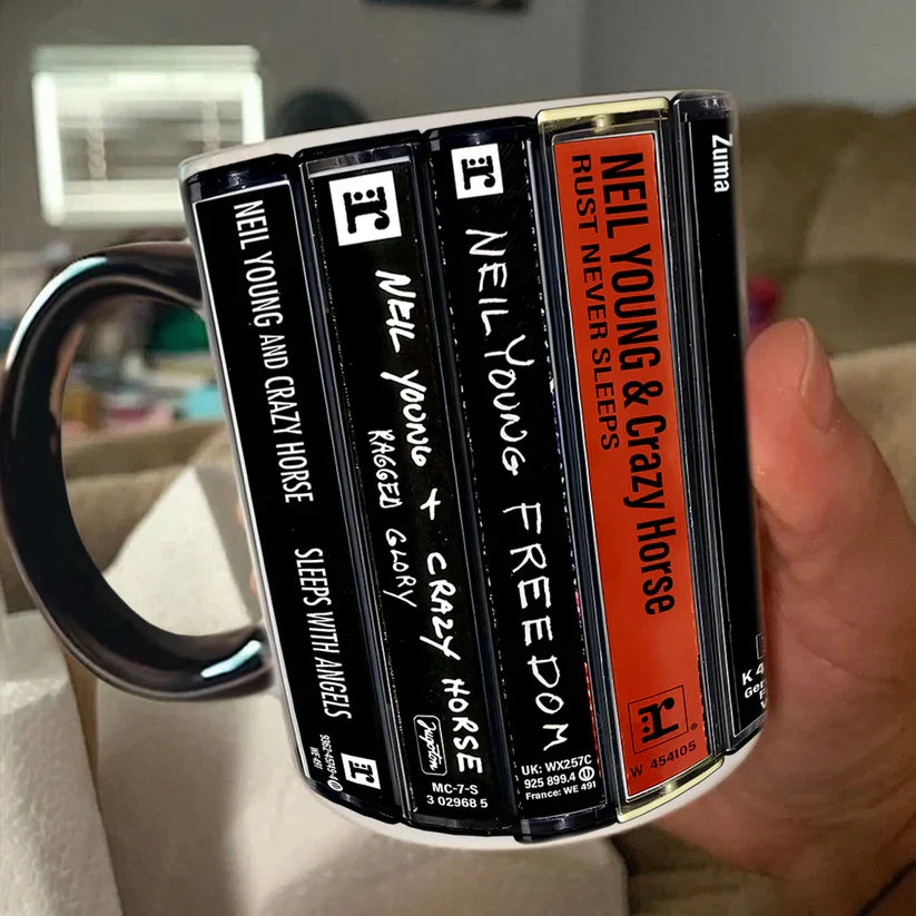 Ceramic Accent Mug with Neil Young Cassette Design | Gift for Music Lovers GradoCreations
