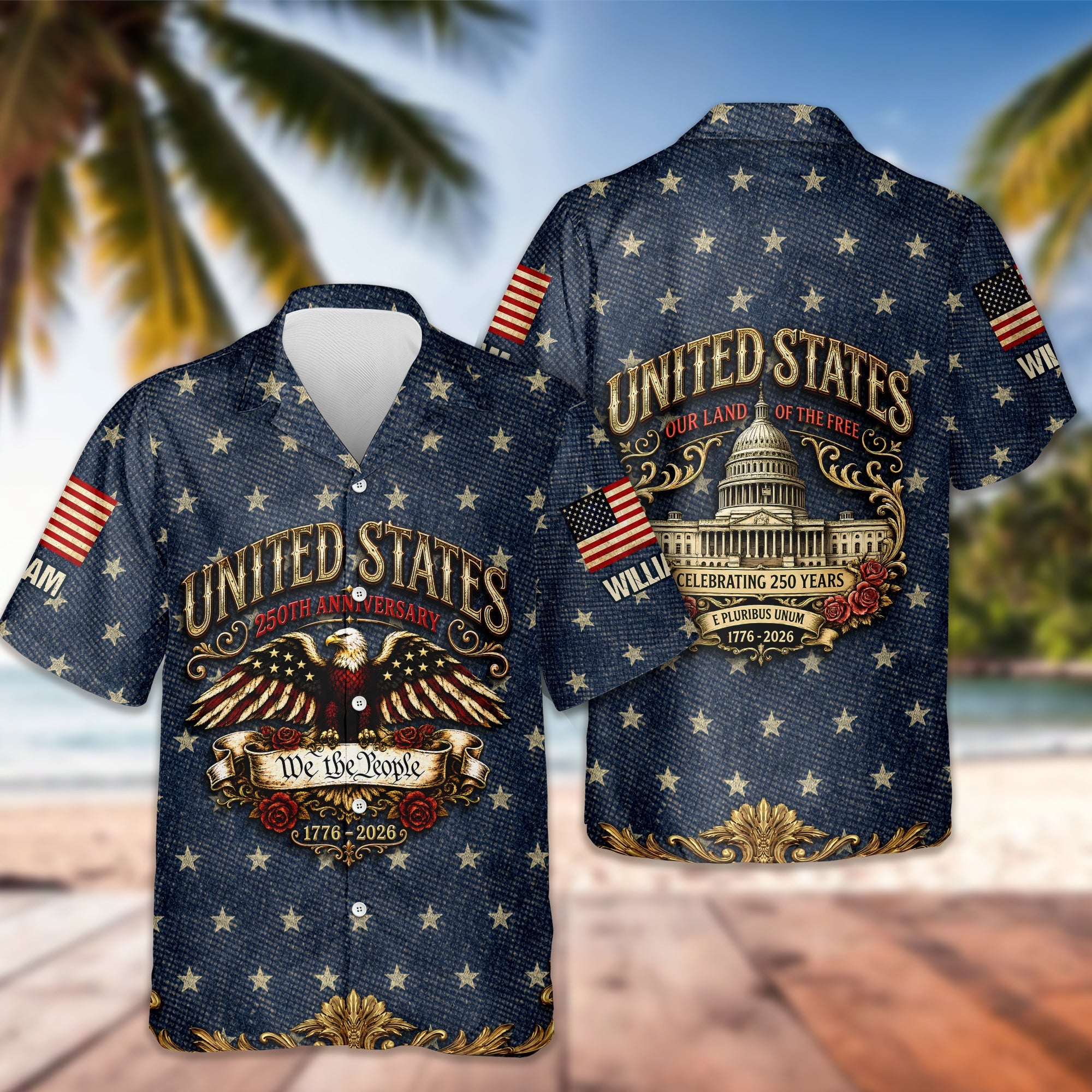 Custom Name Hawaiian Shirt Patriotic Eagle USA 250th Gift HN590 - AOP Hawai Shirt GradoCreations