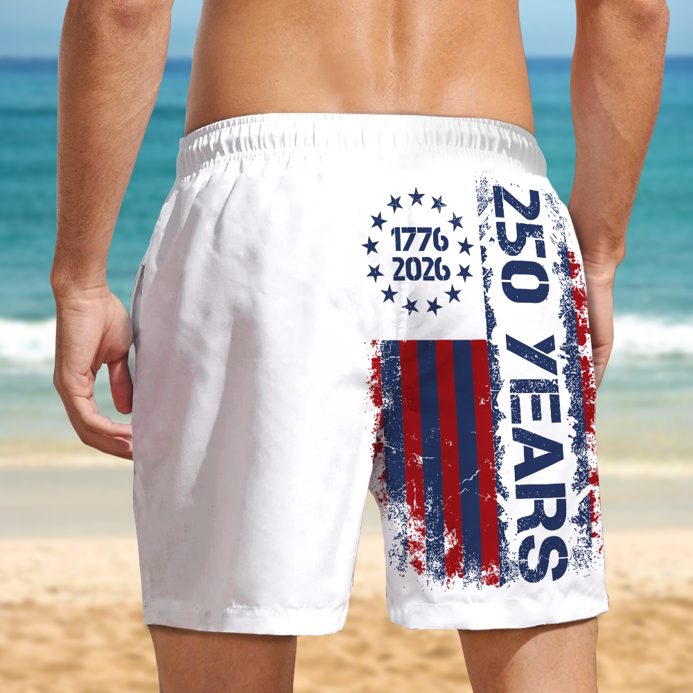 Personalized American Flag Beach Shorts Custom Gift for Dad 250th Anniversary HN590 - Beach-Shorts GradoCreations