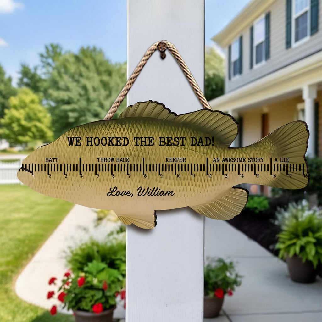 Personalized Fishing Ruler Door Sign Custom Gift for Dad HN590 - Door Sign GradoCreations