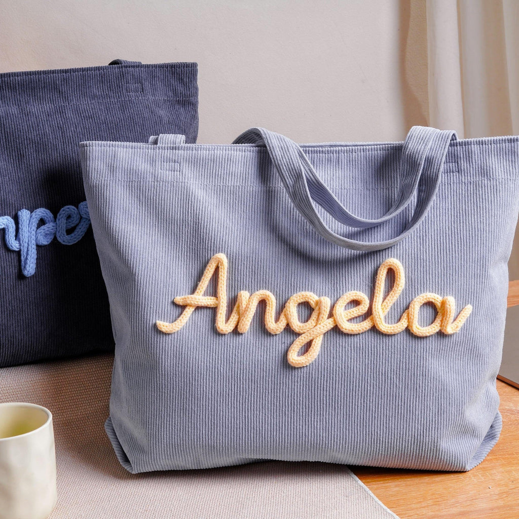 Personalized Corduroy Yarn Tote Bag Teacher Gift Custom Name Corduroy Yarn Tote Bag FIX GradoCreations