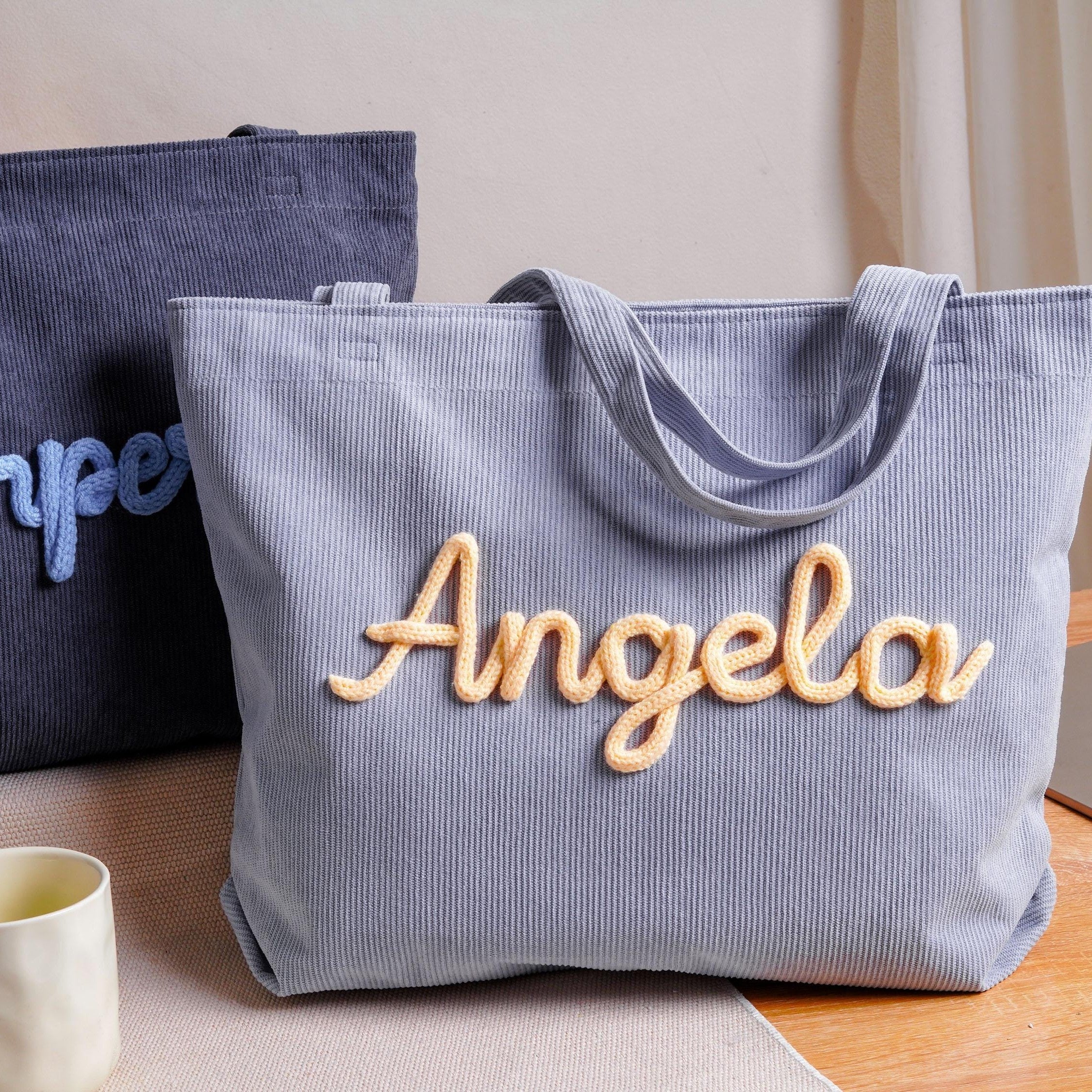 Personalized Corduroy Yarn Tote Bag Teacher Gift Custom Name Corduroy Yarn Tote Bag FIX GradoCreations