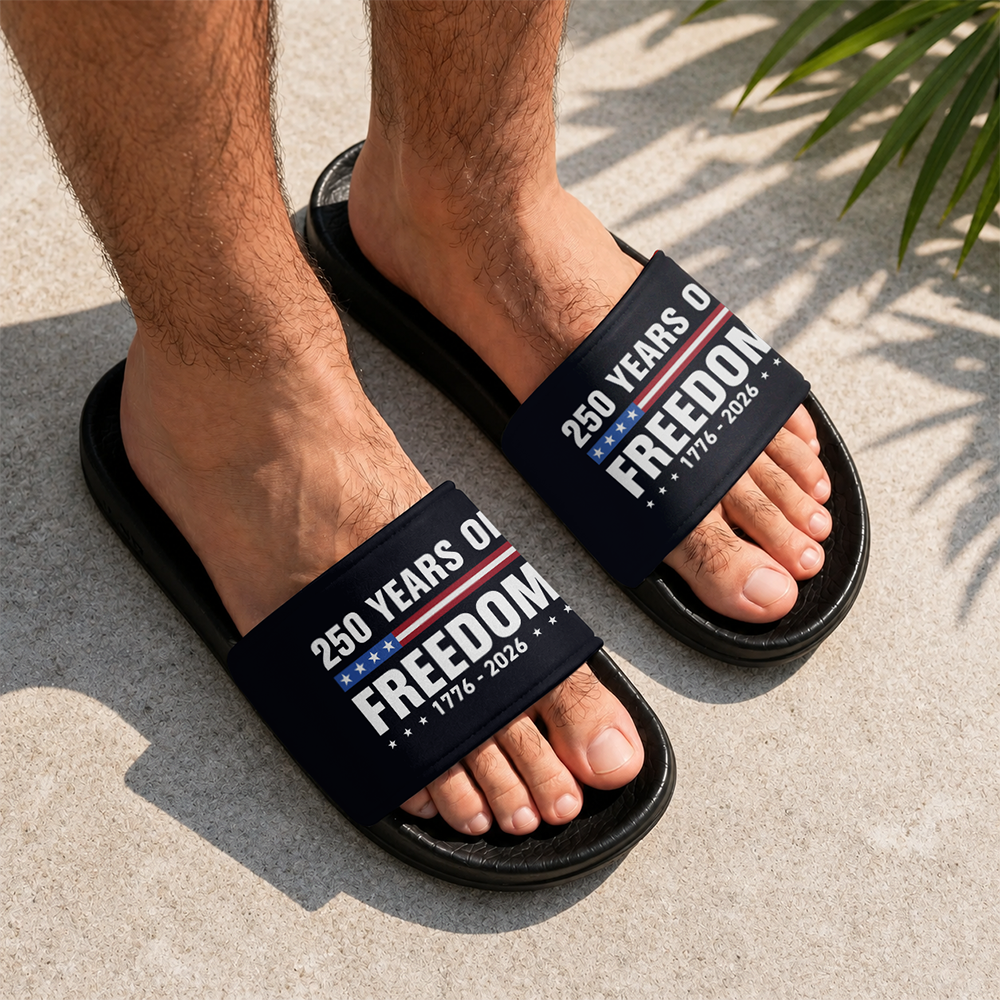 Personalized 250 Years of Freedom Slide Sandals Gift for Dad HN590 - Slide Sandals GradoCreations