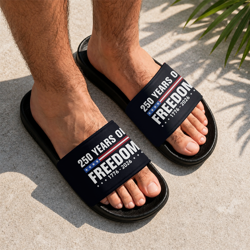 Personalized 250 Years of Freedom Slide Sandals Gift for Dad HN590 - Slide Sandals GradoCreations
