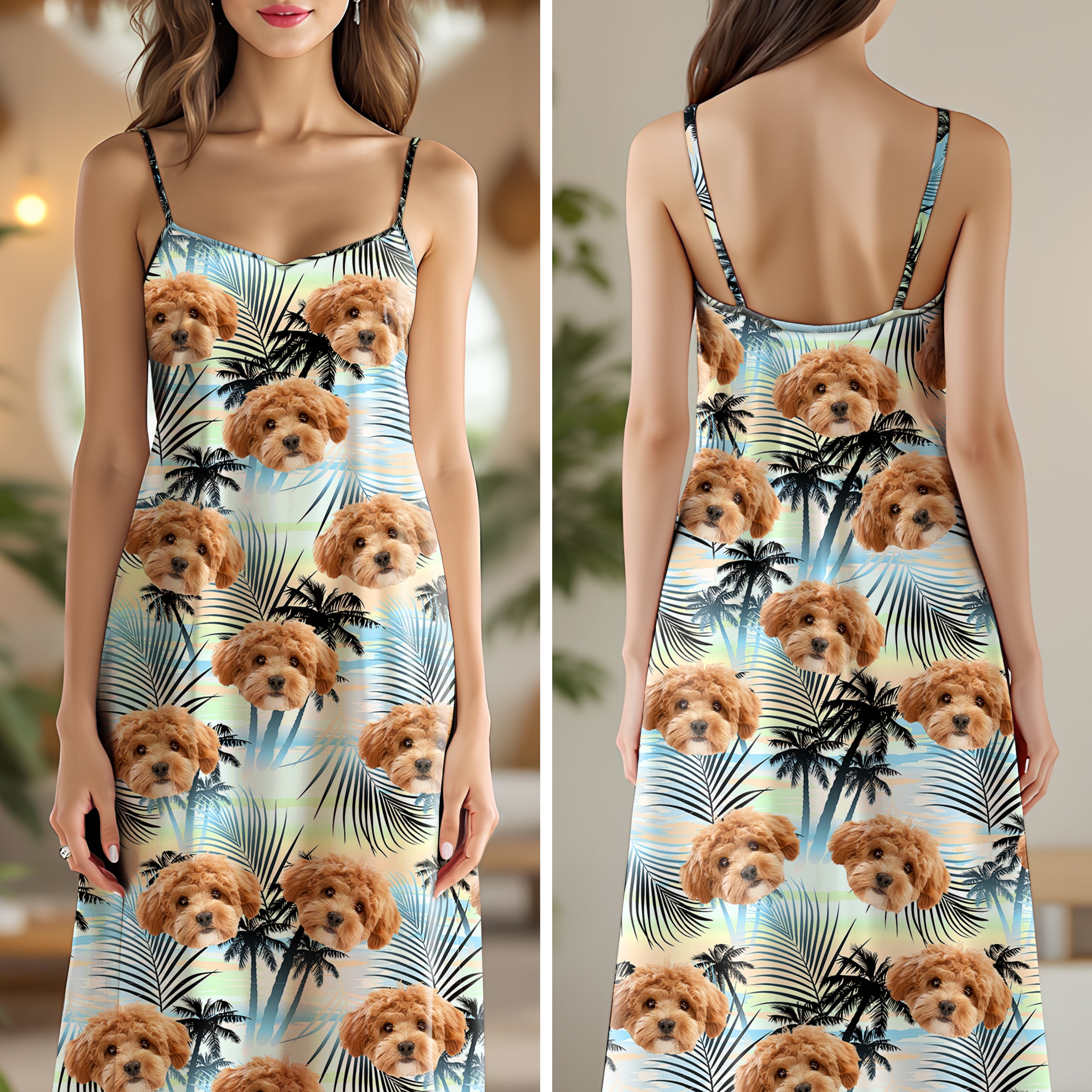 Personalized Dog Photo Maxi Dress Custom Summer Gift for Mom HN590 - Women's V-Neck Cami Maxi Dress GradoCreations