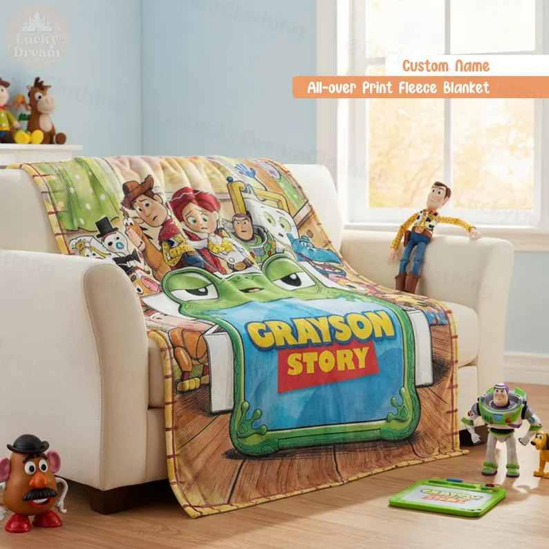 Personalized Fleece Blanket Custom Name for Kids Movie Fans