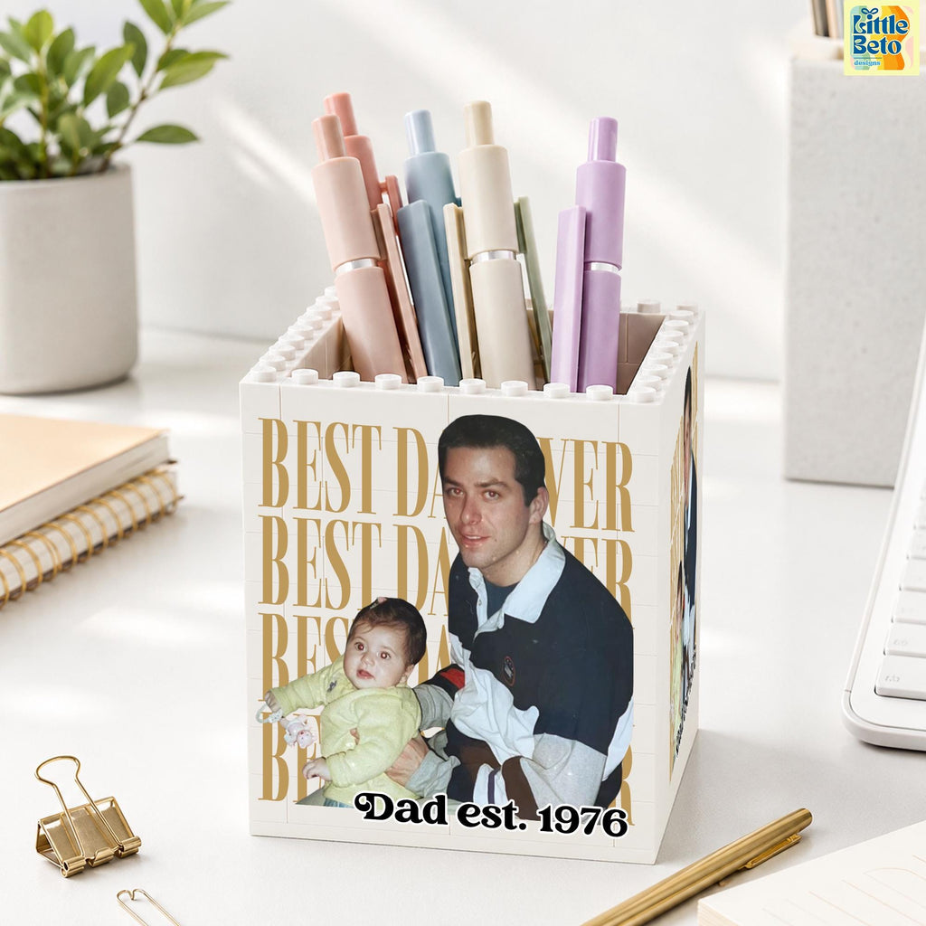 Personalized Photo Building Block Pen Holder Gift for Dad HN590 - Building Blocks diff design fix GradoCreations