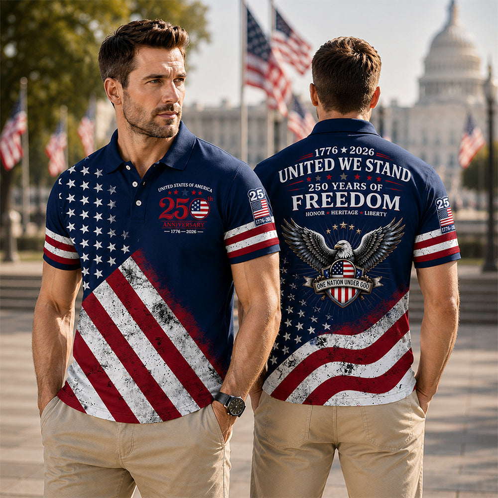 Personalized Men's Patriotic Polo Shirt USA 250th Anniversary Gift HN590 - Men's Polo Shirt GradoCreations
