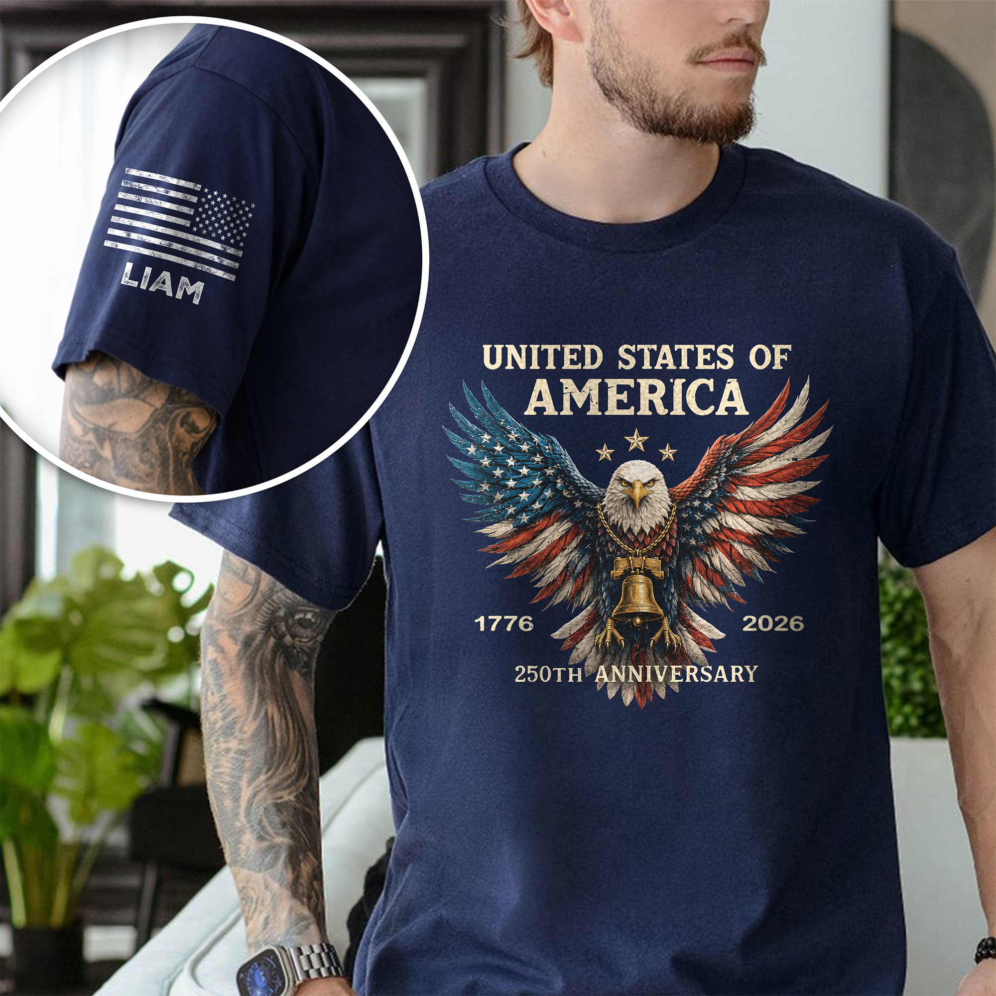 Personalized 250th Anniversary Eagle T-Shirt USA Gift Short Sleeve Print Shirt GradoCreations