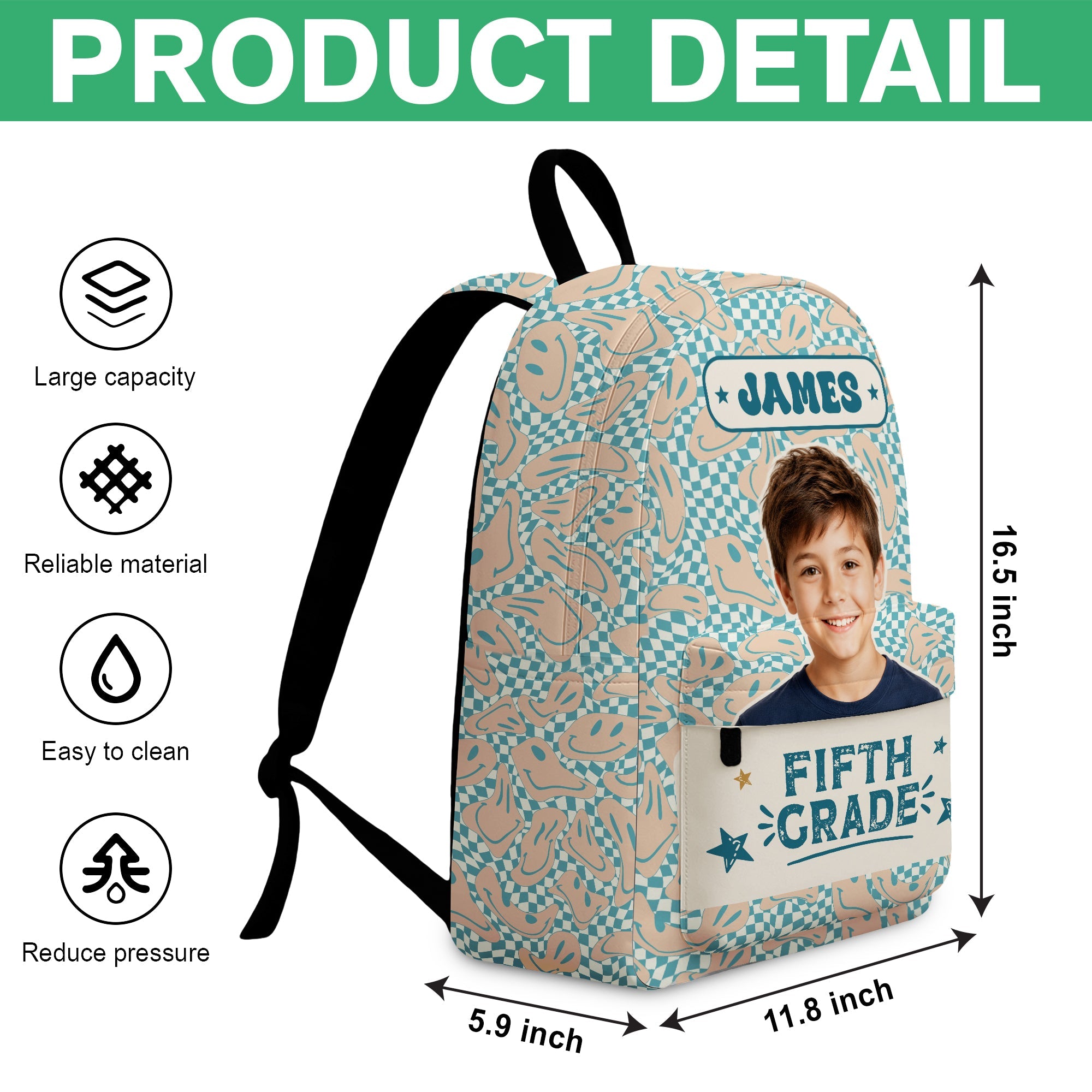 Personalized Kids Retro Backpack with Photo & Name Gift HN590 - Printed Backpack GradoCreations