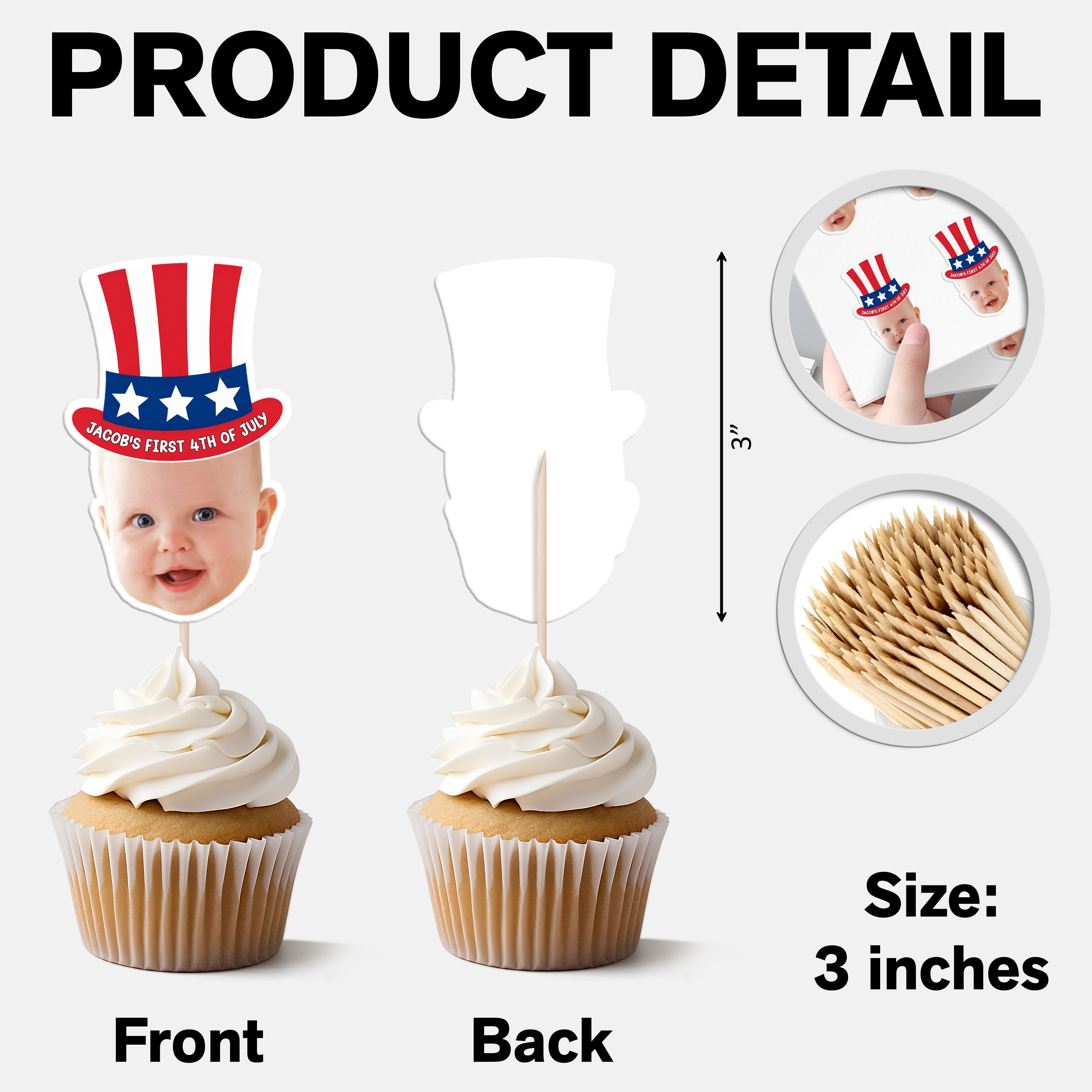 Personalized 4th of July Cupcake Topper Custom Photo Decoration HN590 - Cupcake Topper GradoCreations