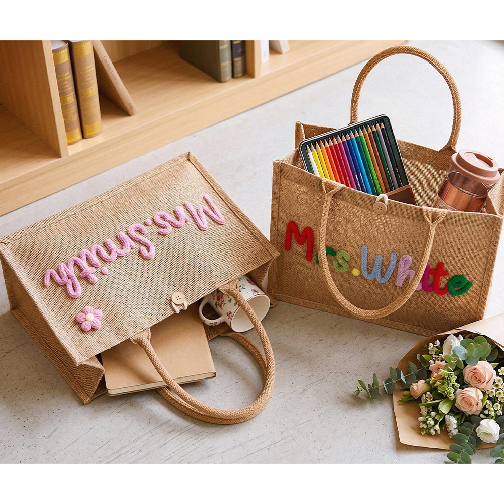 Personalized Crochet Tote Bag Custom Name Teacher Gift HN590 - Teacher Tote Bag FIX GradoCreations