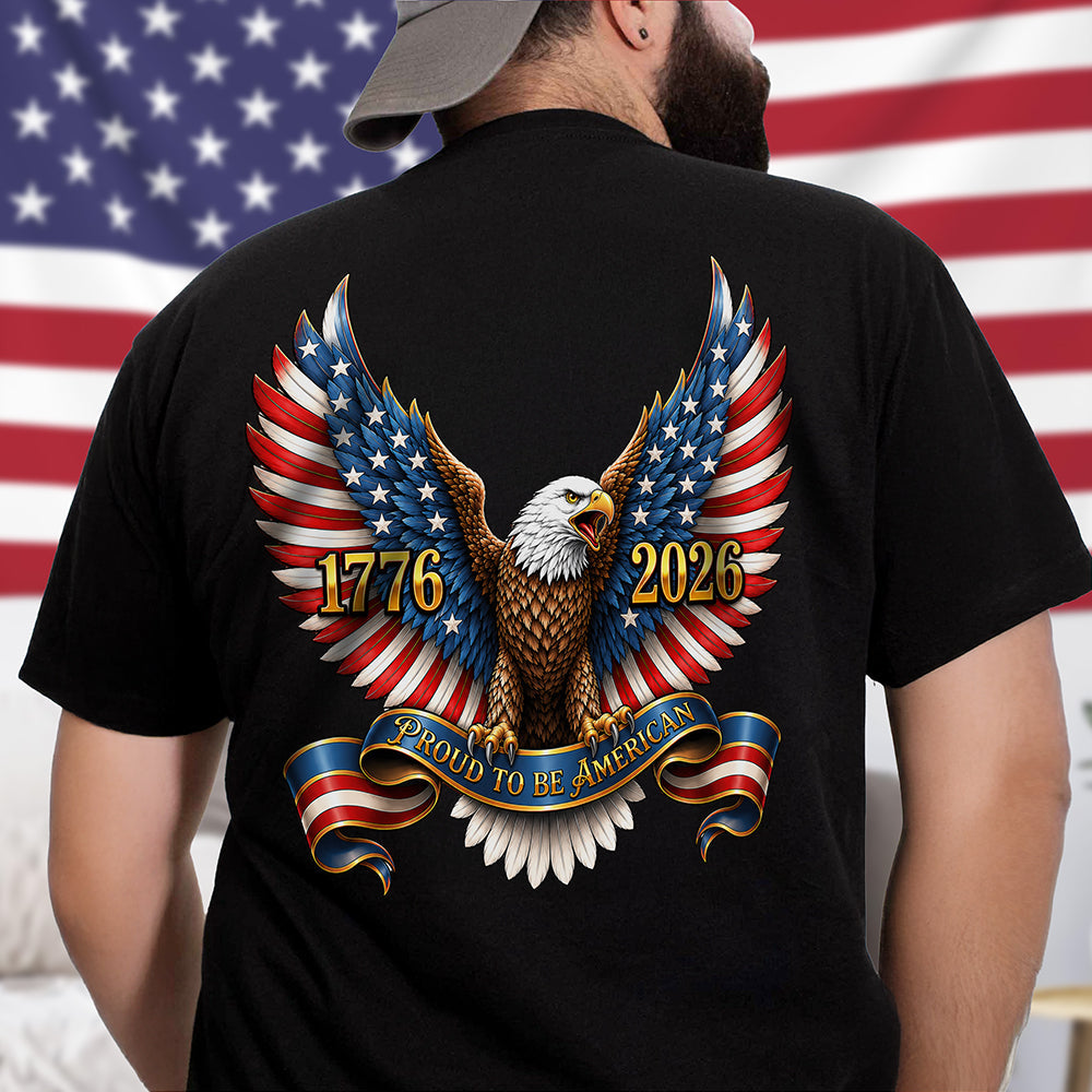 Personalized Patriotic Eagle T-Shirt Proud to Be American Gift HN590 - Tshirt Back GradoCreations