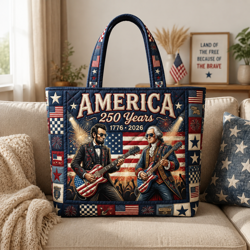 America 250 Years Freedom Guitar Quilted Tote Bag for Patriots Quilted Tote Bag GradoCreations