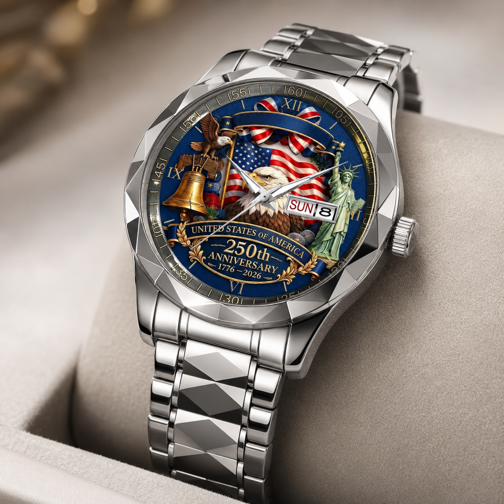 Personalized Men's Wrist Watch with USA 250th Anniversary Design - Gift for Patriots