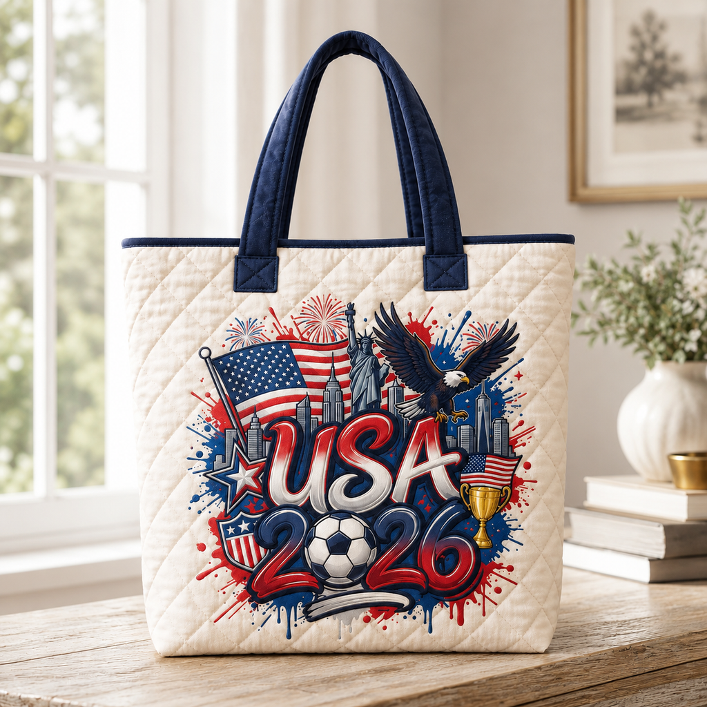 USA 2026 Soccer Cup Quilted Tote Bag - Gift for Football Fans