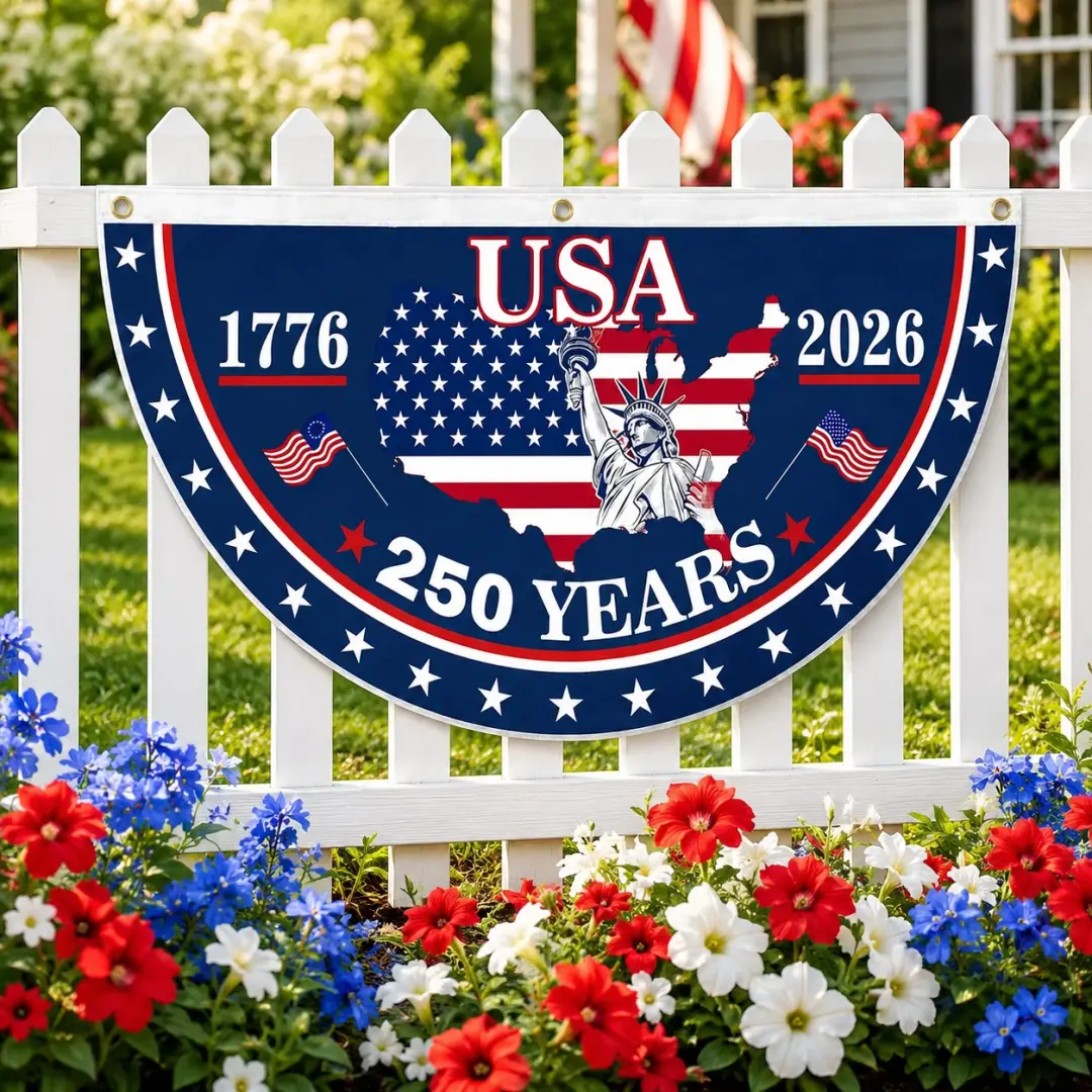 Personalized Non-Pleated Fan Flag Custom Family Name Gift for 4th of July HN590 - Non-Pleated Fan Flag GradoCreations