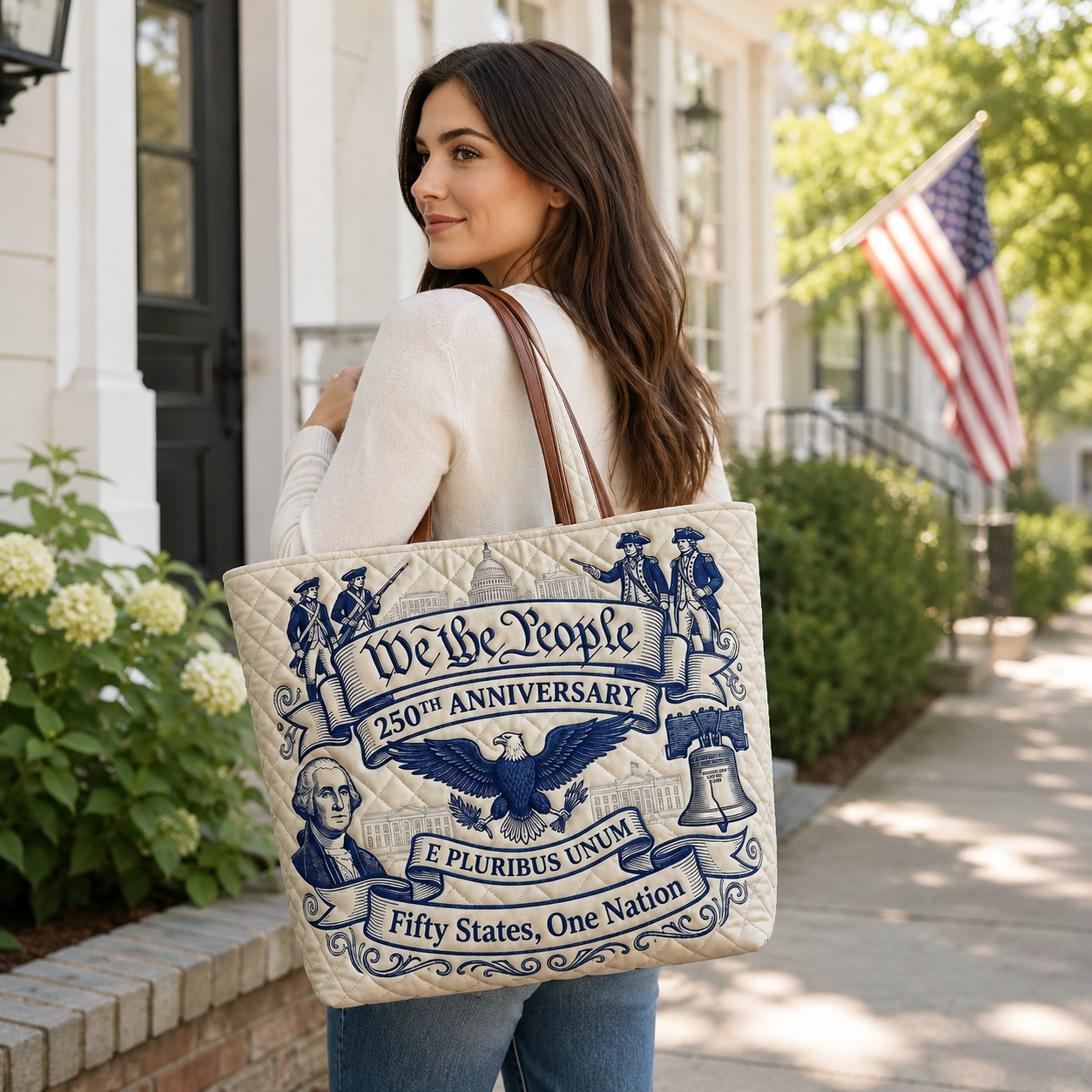 Personalized Patriotic Quilted Tote Bag for Independence Day Gift